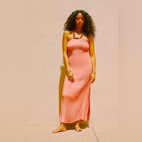 NWT ANTHROPOLOGIE SARAH HANN Stone Halter Maxi Dress Pink - Picture 1 of 11